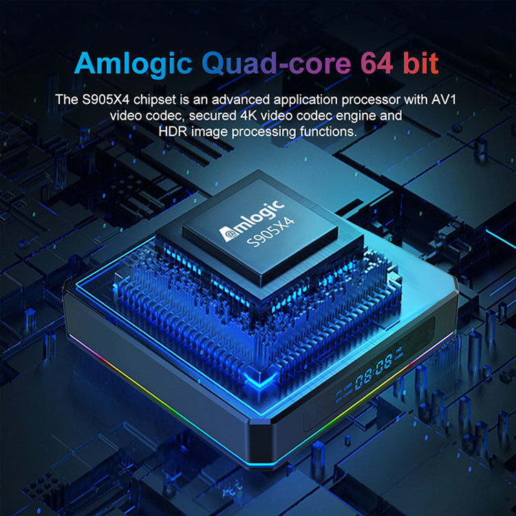 ARM Cortex A55 OTT 암로직 Android TV 박스 S905x4 쿼드 코어 미디어 플레이어